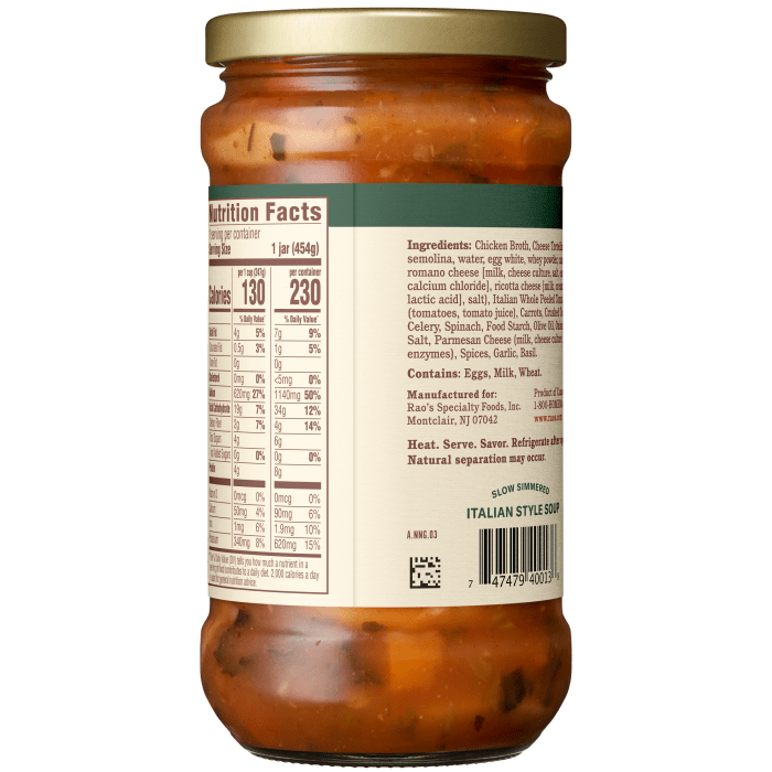 Tortellini & Vegetable Soup, 16 oz - Back Image