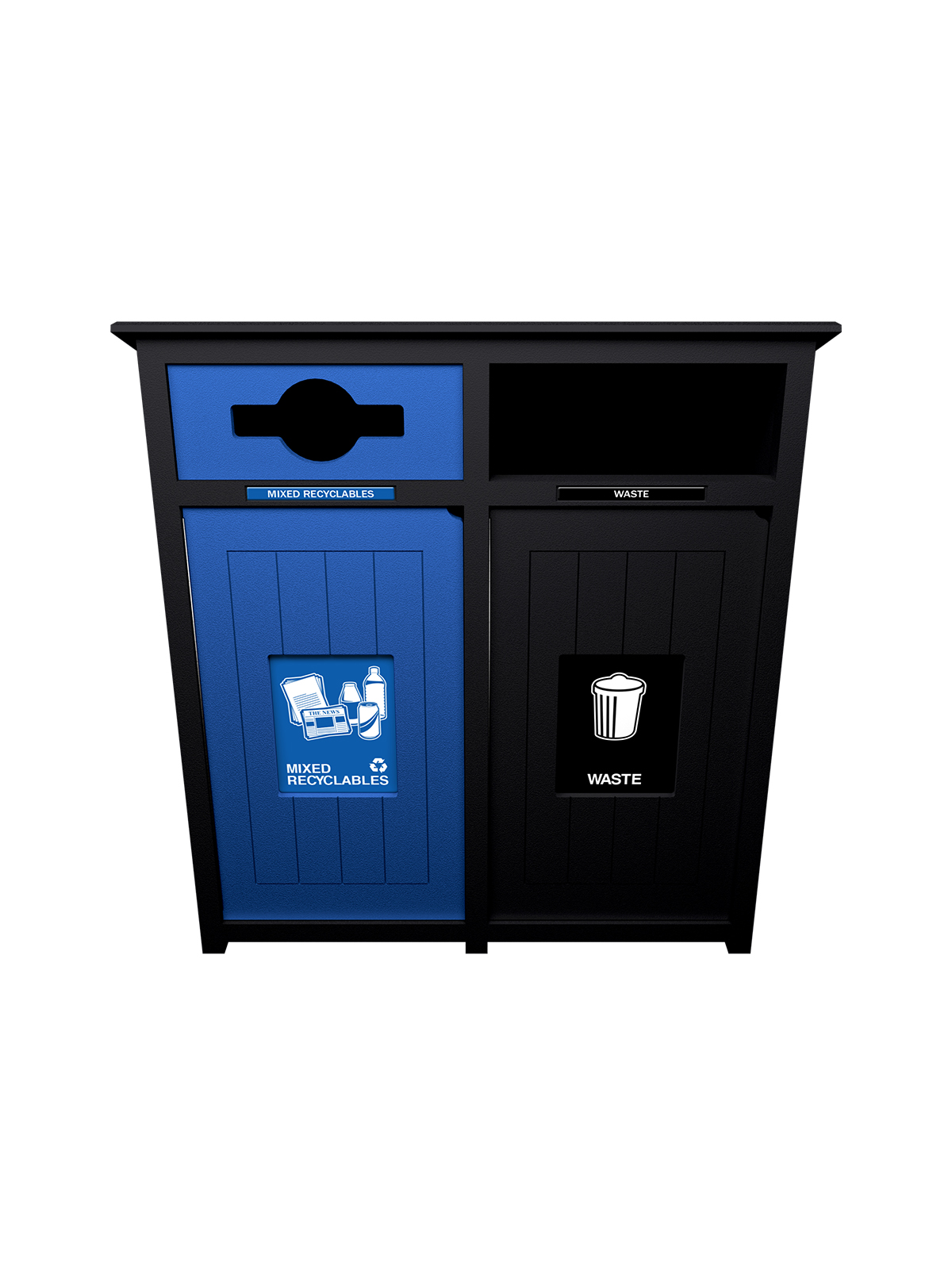 AURA – Double – Unit – Mixed Recyclables-Waste – Mixed-Full – Black-Blue