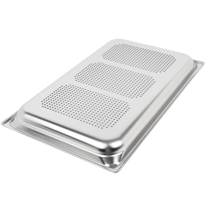Full-size 1 ½-inch-deep Super Pan 3® perforated stainless steel steam table pan