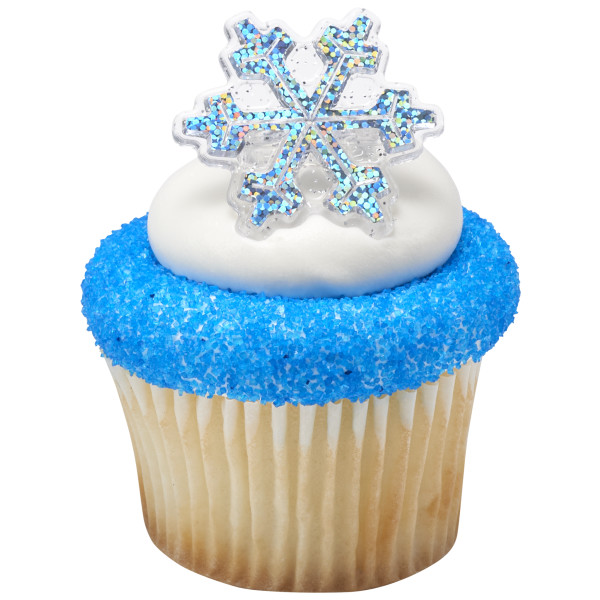 Holographic Glitter Snowflake Cupcake Rings