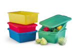 7-inch deep Traex® Color-Mate blue food storage drain box set with recessed lid