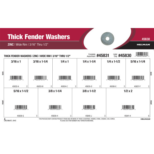 Zinc Wide Rim Thick Fender Washers Assortment (3/16