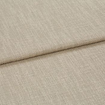 Beige woven fabric folded into overlapping panels, showing coarse textured upholstery weave; a horizontal fold/edge across frame, close-up studio-lit view suggesting a sofa cushion or fabric sample.