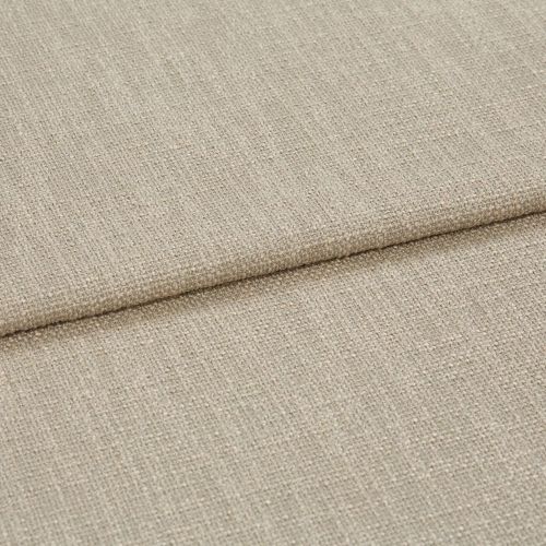 Beige woven fabric folded into overlapping panels, showing coarse textured upholstery weave; a horizontal fold/edge across frame, close-up studio-lit view suggesting a sofa cushion or fabric sample.