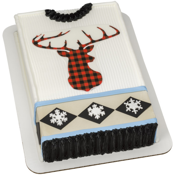 Red Check Plaid Deer PhotoCake® Edible Image®