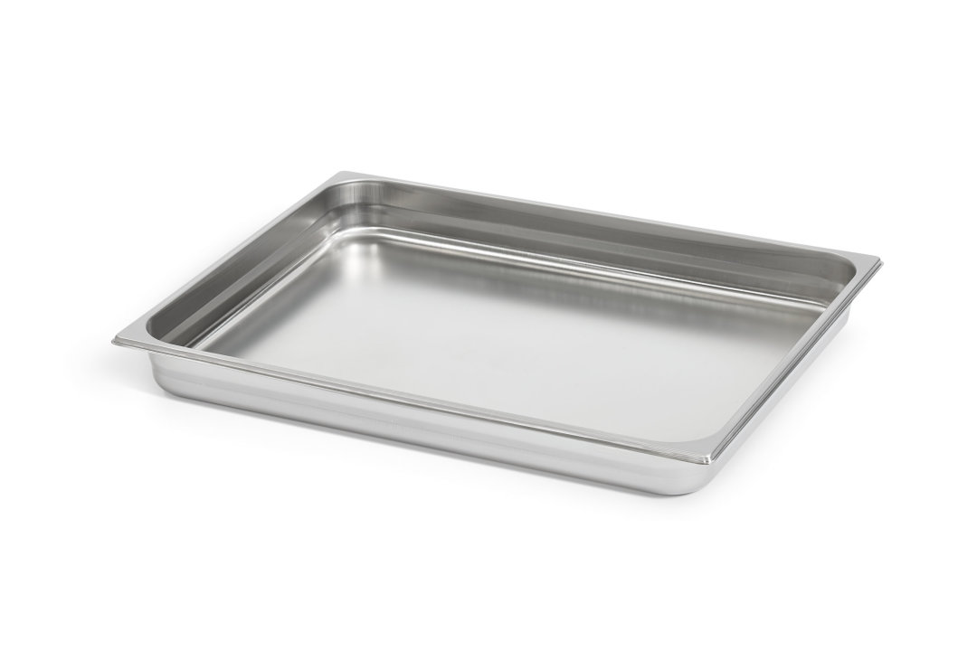 Double-wide 2 ½-inch-deep stainless steel steam table pan