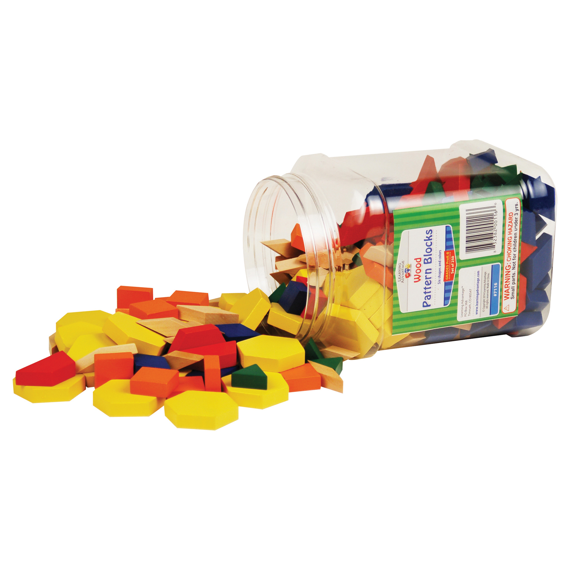 Learning Advantage Wood Pattern Blocks - Set of 250 - 6 Shapes and Colors - 1cm Thick image number null