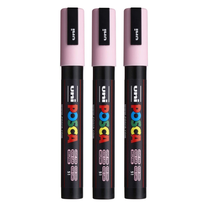 uni® PC-5M Water-Based Paint Markers, Reversible Medium Tip (1.8-2.5mm), Light Pink, Set of 3