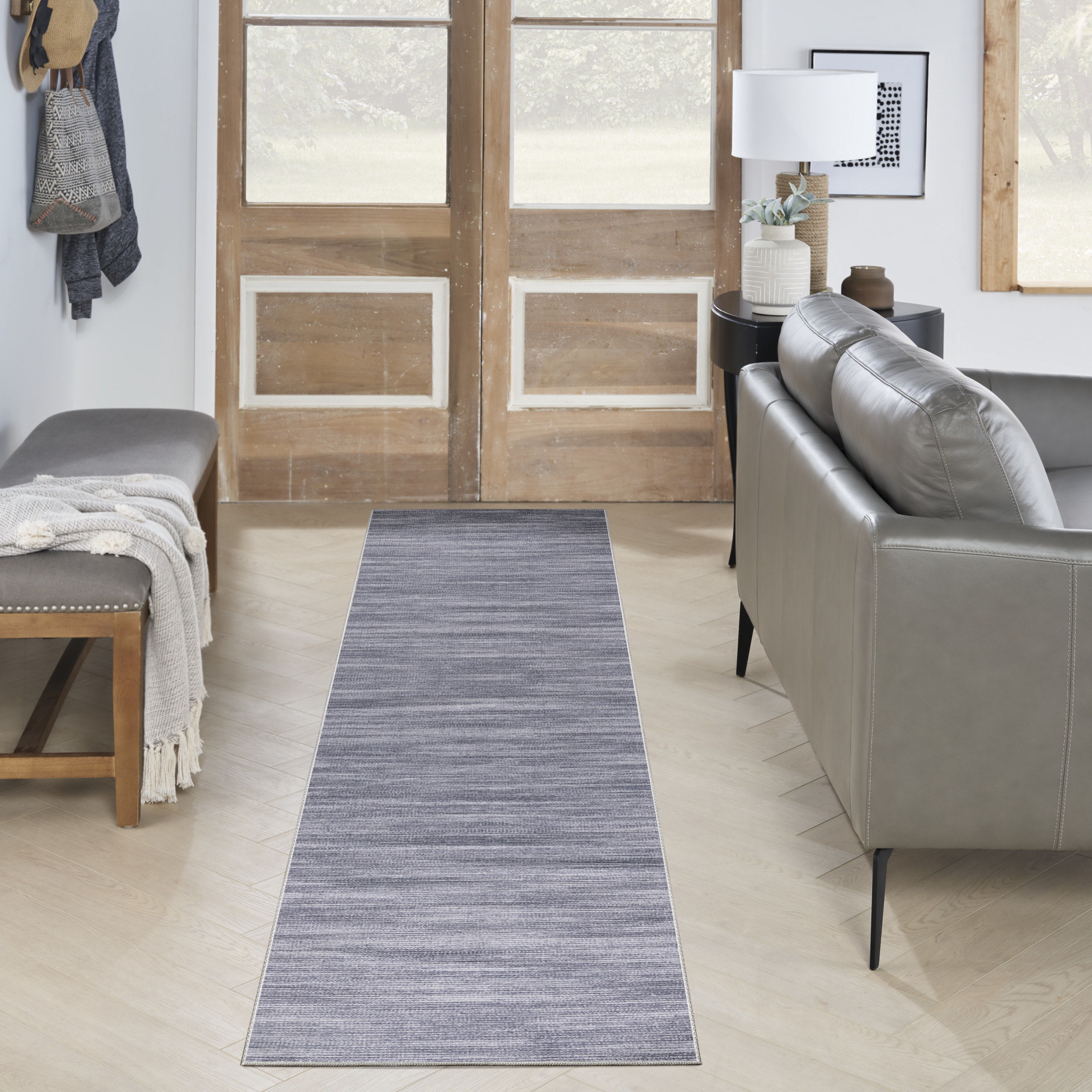 Nourison Nourison Washables 2'2" x 10' Grey Modern Indoor Rug