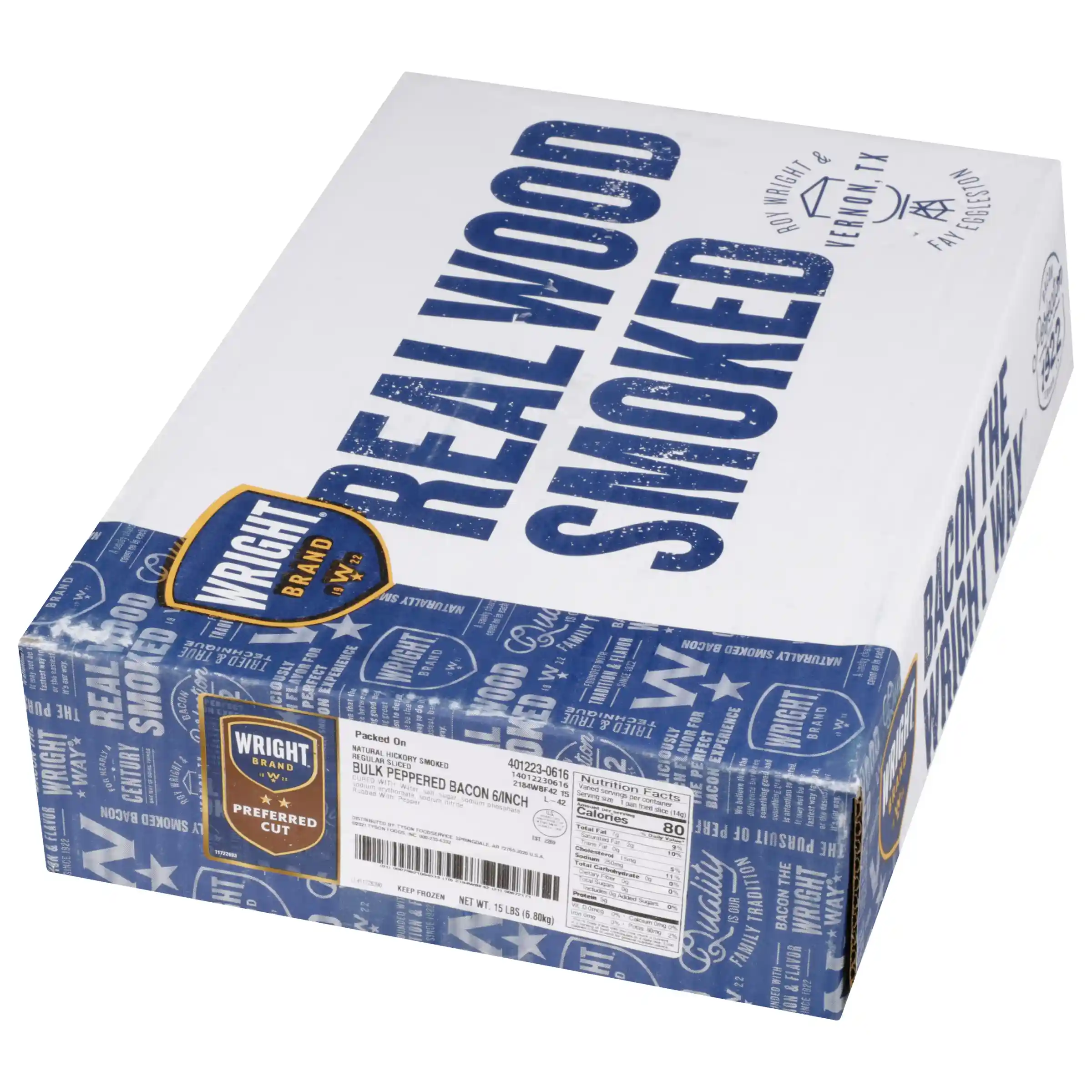 Wright® Brand Naturally Hickory Smoked Peppered Regular Sliced Bacon, Bulk, 15 Lbs, 6 slices per inch, Frozen_image_5
