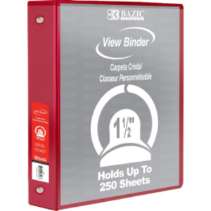 3-Ring View Binder with 2 Pockets, 1.5", Red
