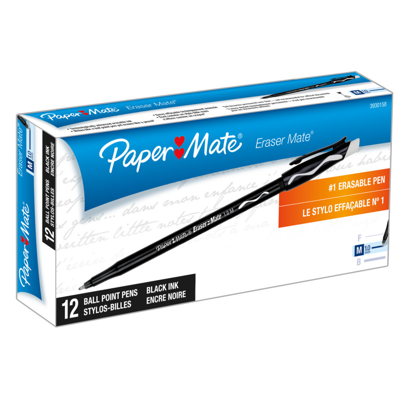 Eraser Mate® Erasable Pen, Medium Point, Black, 12 Count