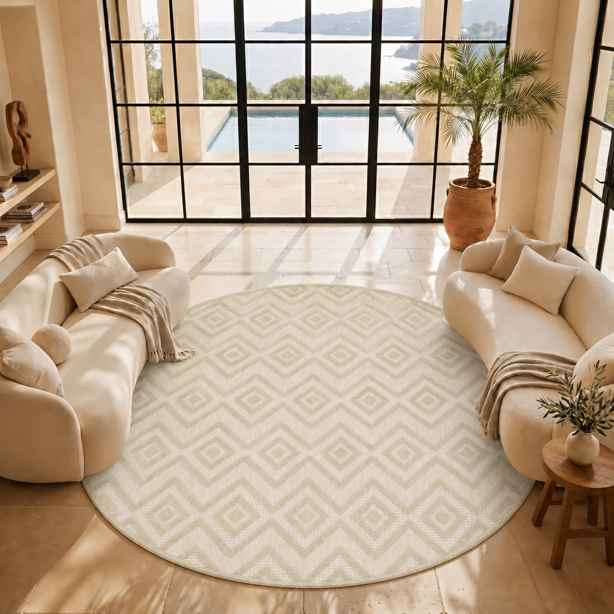 Nourison Versatile 8' x Round Cream Modern Rug