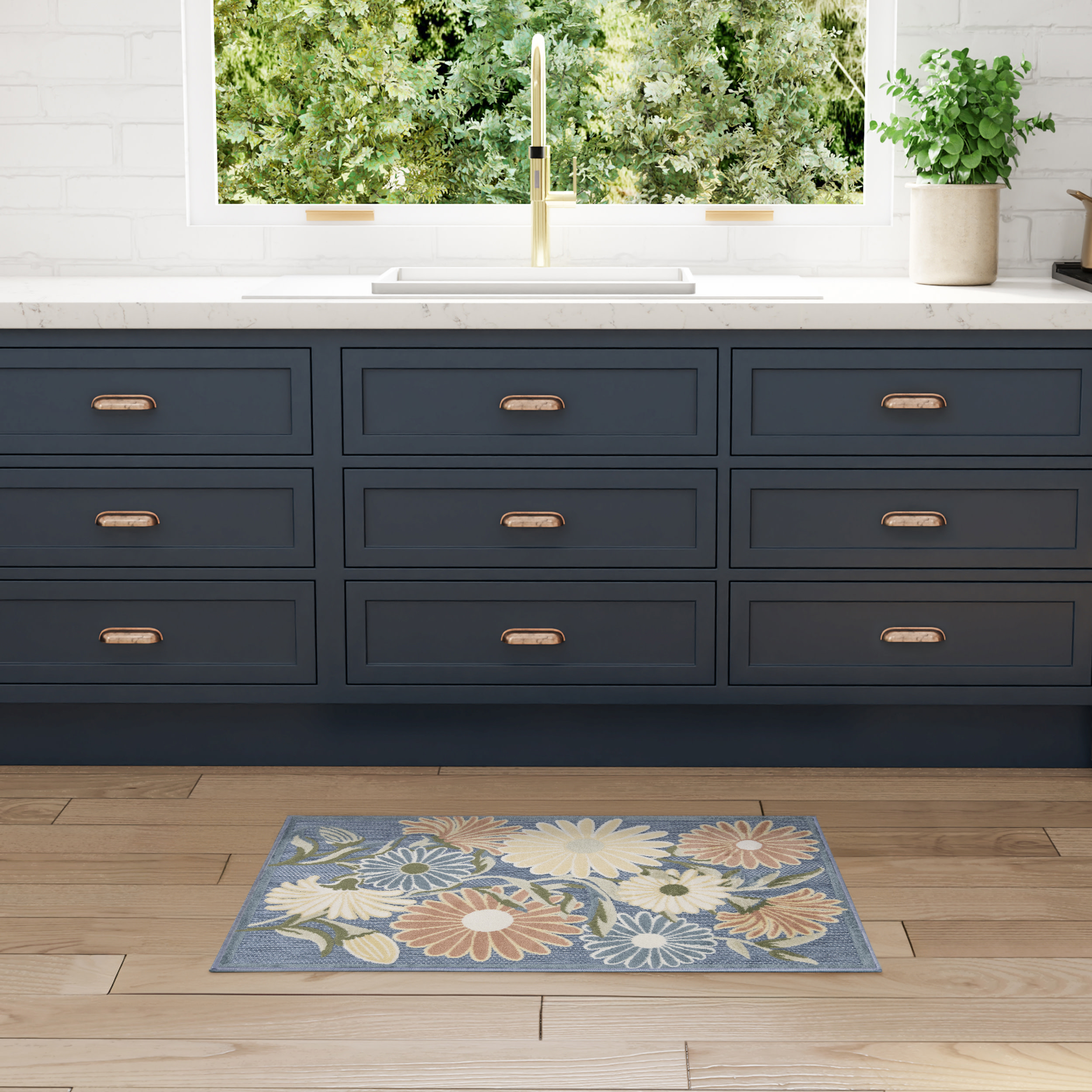 Nourison Aloha 2'8" x 4' Blue Sage Outdoor Rug