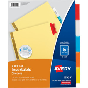 Big Tab&trade; Insertable Dividers, Buff Paper, 5-Tab Set, Multicolor