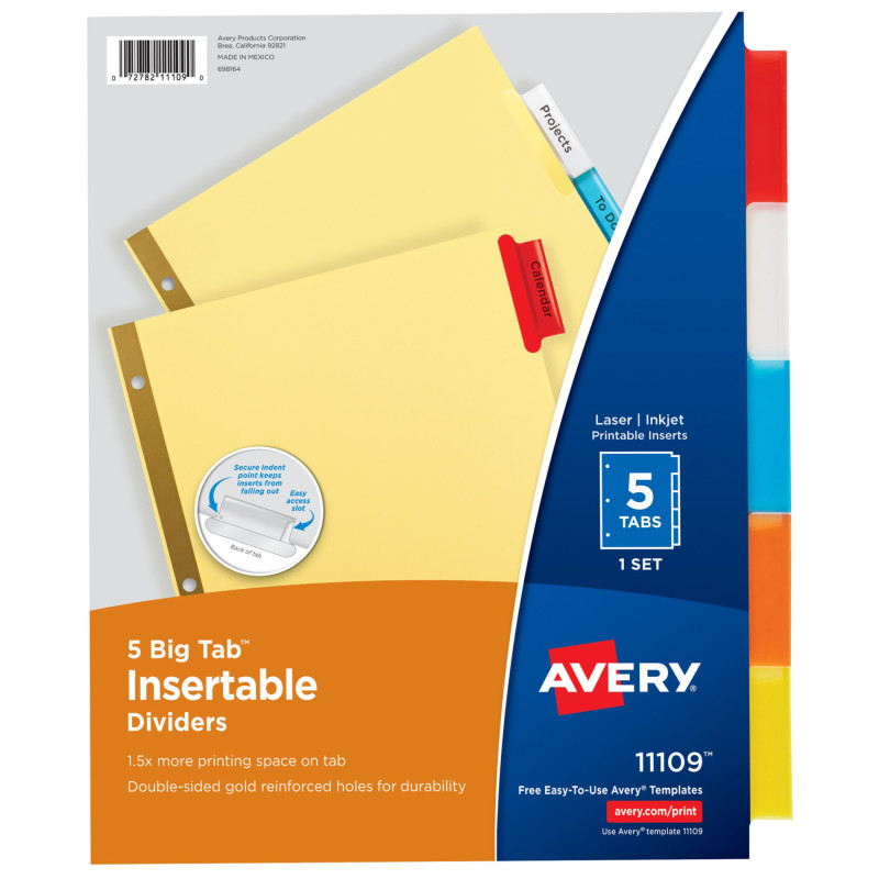 Big+Tab%E2%84%A2+Insertable+Dividers%2C+Buff+Paper%2C+5-Tab+Set%2C+Multicolor