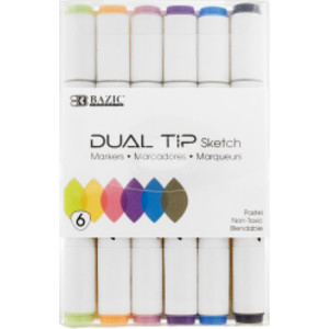 Marcadores de bocetos de doble punta, 6 colores pastel