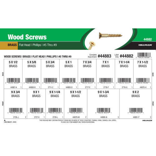 FlatHead Phillips Brass Wood Screws Assortment (5 thru 9) Wood