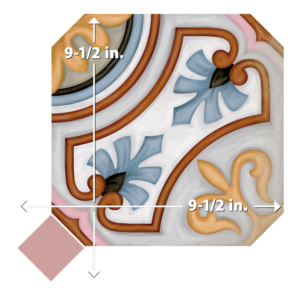 Vaudeville Octagon Deco Diglas with Taco Pink 7-7/8 in. x 7-7/8 in. Porcelain Floor and Wall Tile