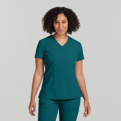 White Cross V-Tess WT134 Women&#8216;s 3-Pocket Wrinkle Resistant V-Neck Scrub Top with Back Knit Panels WSL-White Cross