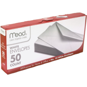 White Gummed Business Envelopes, 4 1/8 x 9 1/250#10, Pack of 50