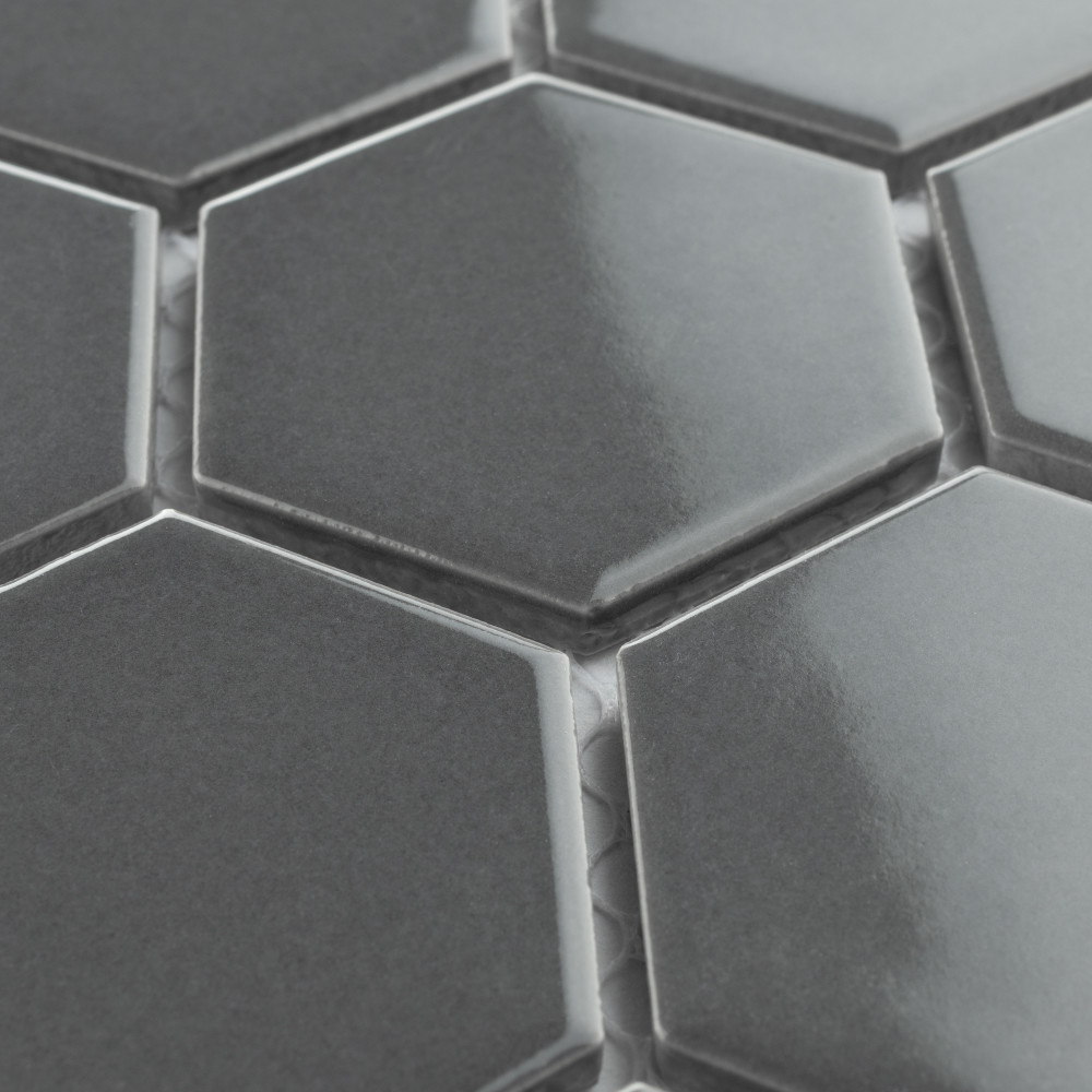Metro 2″ Hex Glossy Grey 11-1/8 in. x 12-5/8 in. Porcelain Mosaic Tile