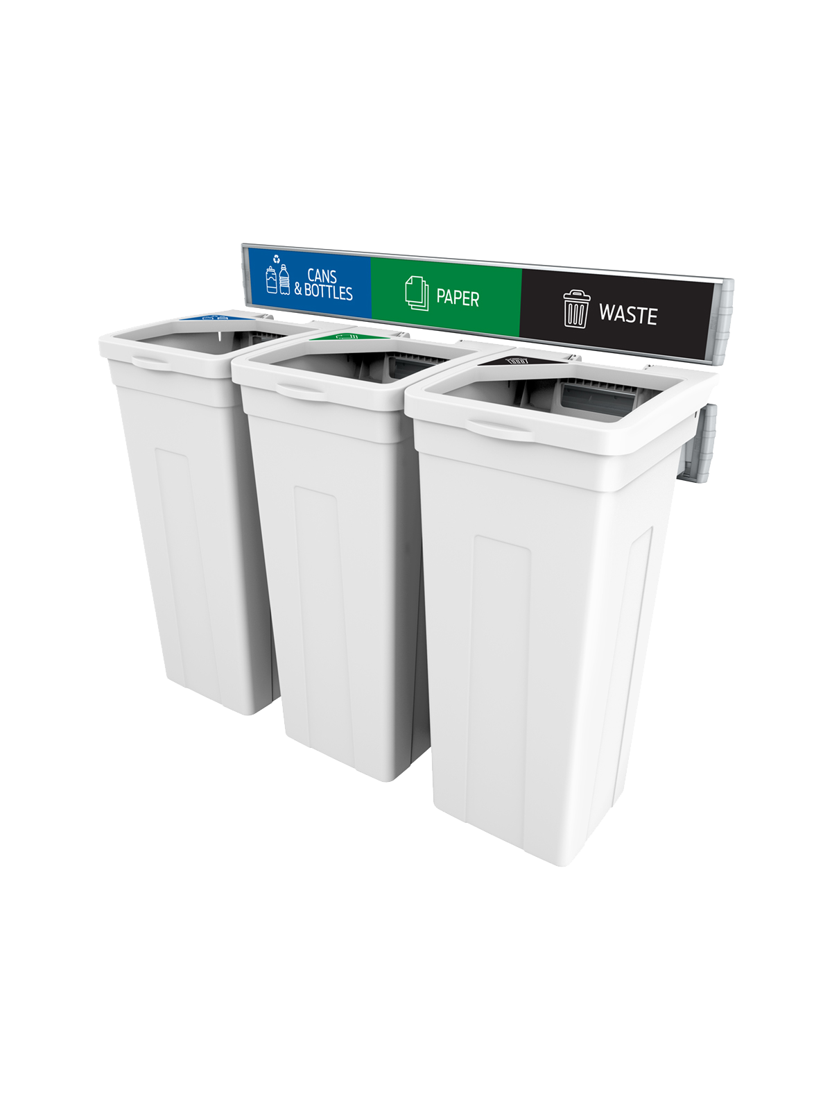 RISE – Triple – Kit – Cans & Bottles-Paper-Waste – Full-Full-Full – White-White-White