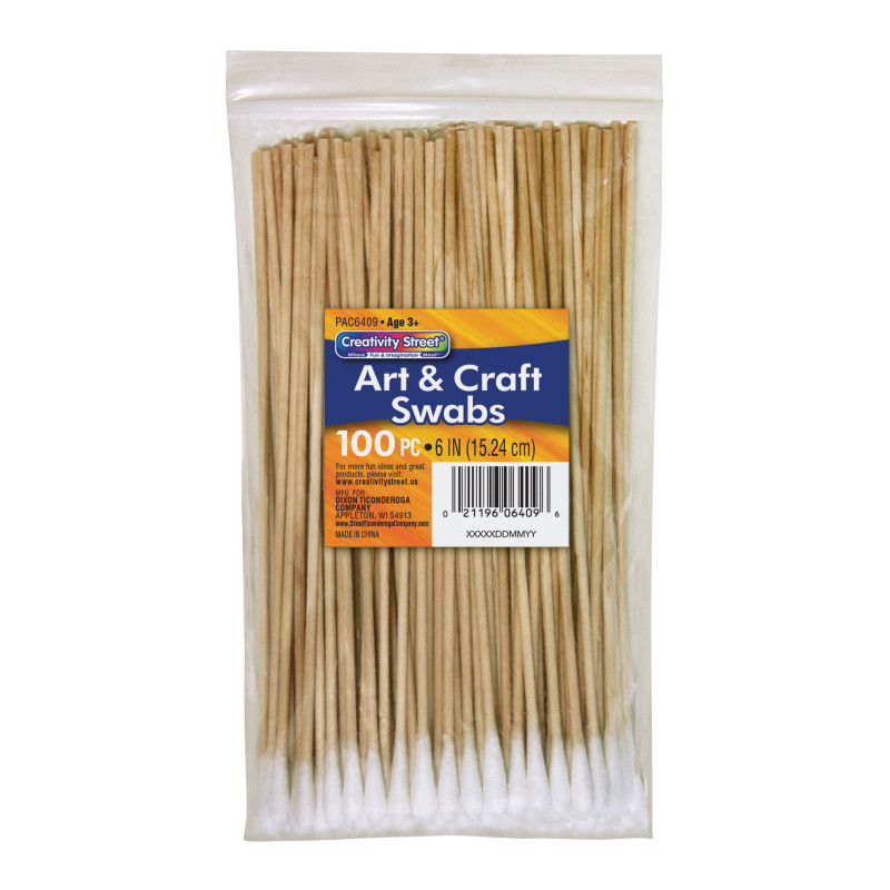 Art & Craft Swabs, Natural Wood Handles, 6" Long, 100 Count