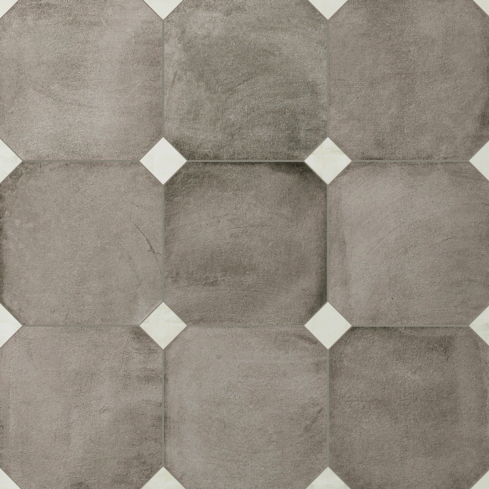 Laverton Octagon Grafito with Taco Nieve 7-7/8 in. x 7-7/8 in. Porcelain Floor and Wall Tile