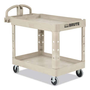 Rubbermaid Commercial, BRUTE Heavy Duty, Ergo Handle, Lipped Shelf, Medium, Utility Cart, Beige