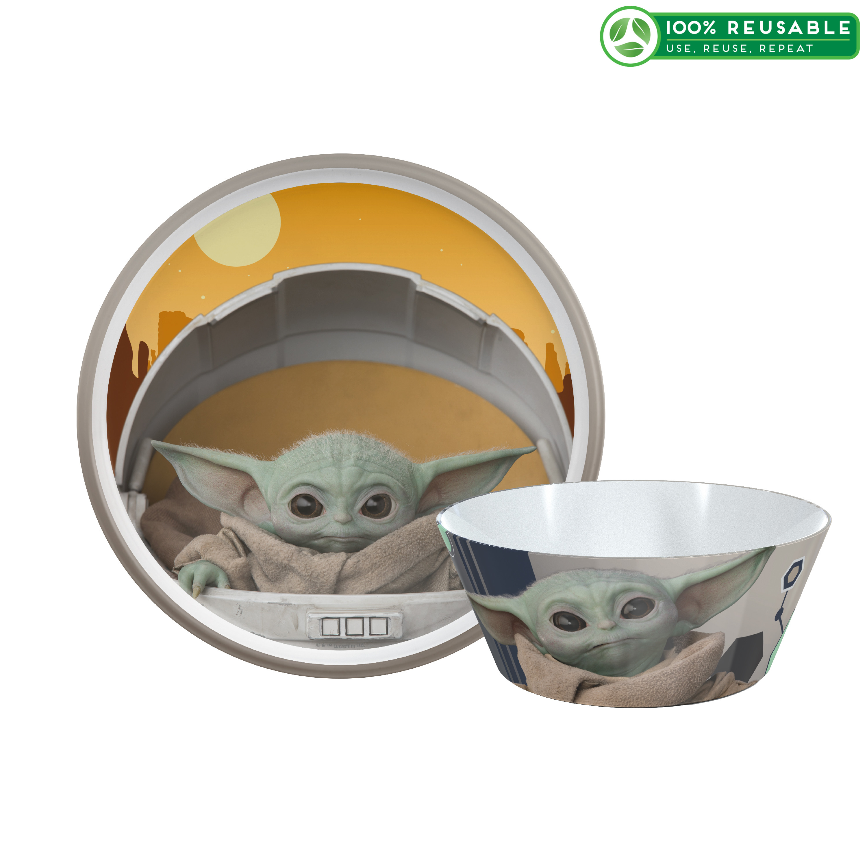 Star Wars: The Mandalorian Kids Dinnerware Set, The Child, 2-piece set slideshow image 1 Star Wars: The Mandalorian Kids Dinnerware Set, The Child, 2-piece set slideshow image 1