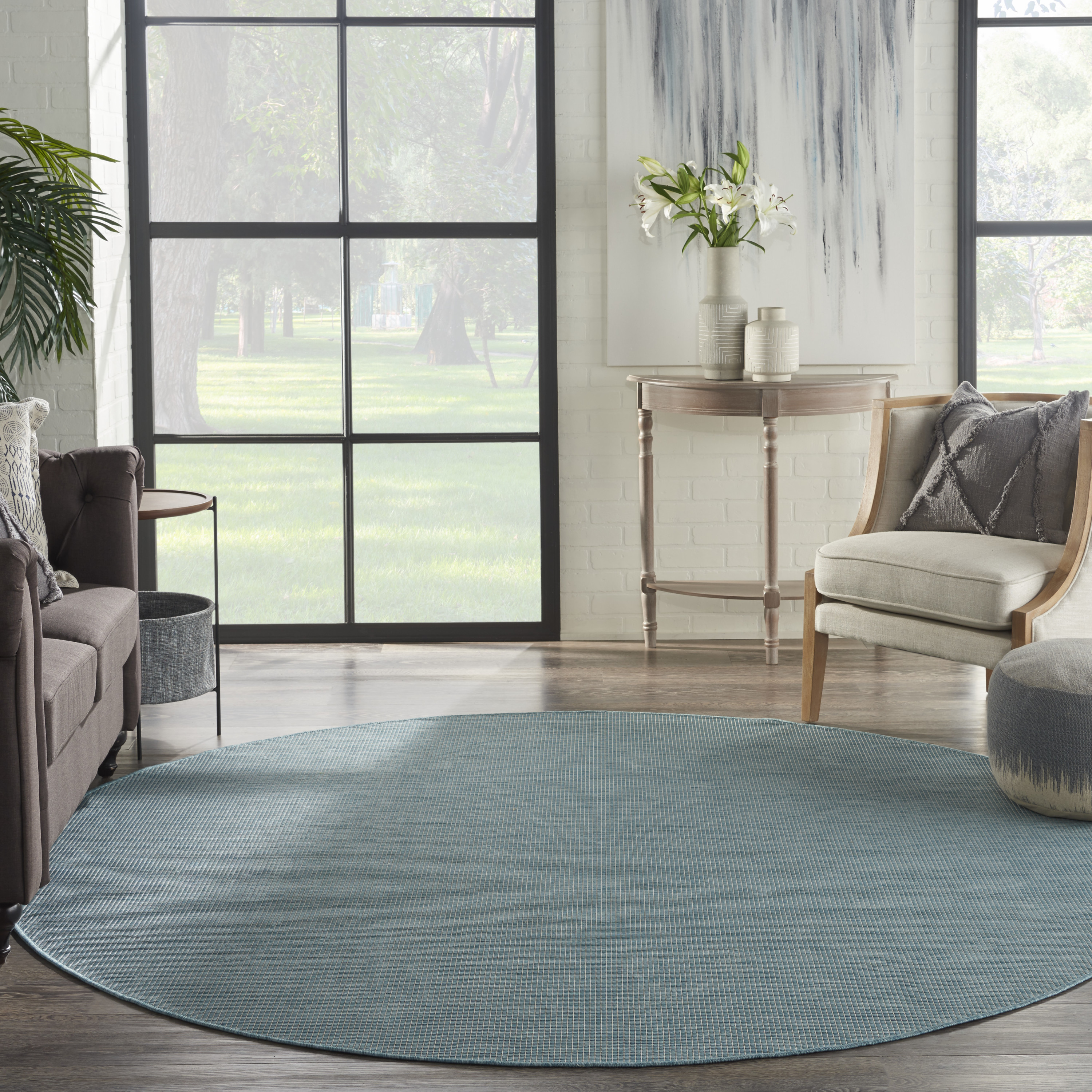 Nourison Positano 8' x Round Aqua Modern Rug