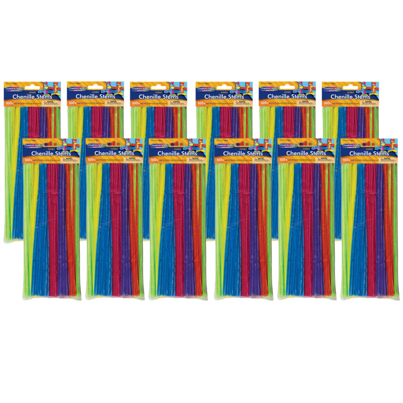 Jumbo Stems, Hot Assorted Colors, 12" x 6 mm, 100 Per Pack, 12 Packs