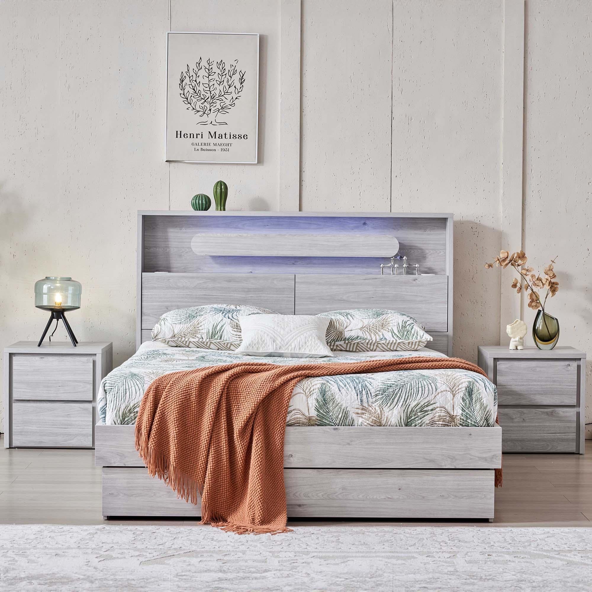 Lifestyle image of the  Nova Bedside Table (2 Drawer), Stone Oak from Forty Winks