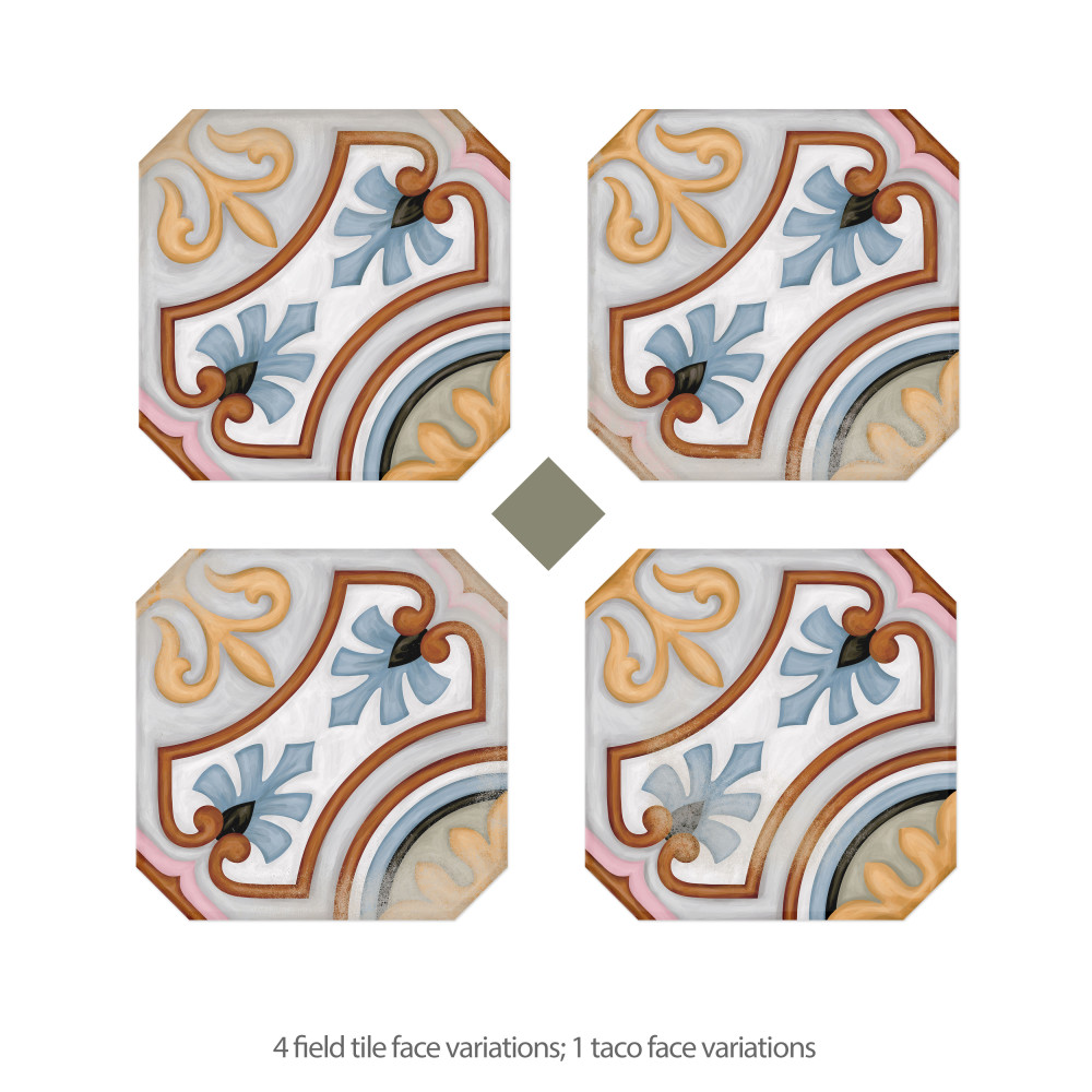 Vaudeville Octagon Deco Diglas with Taco Oliva 7-7/8 in. x 7-7/8 in. Porcelain Floor and Wall Tile