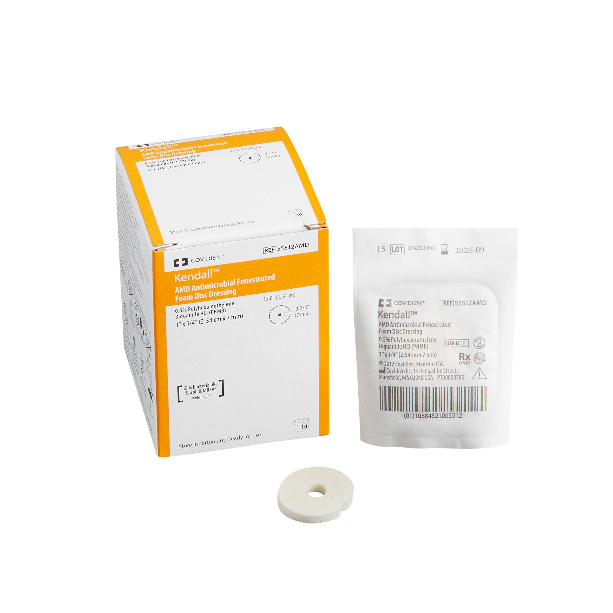 Kendall™ AMD Nonadhesive w/o Border Antimicrobial Foam Dressing, 1/4 x 1 Inch
