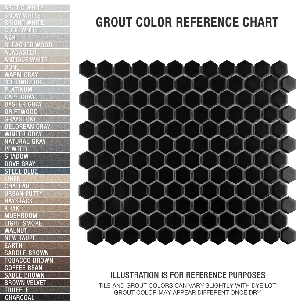 Sample – Metro 1″ Hex Matte Black Porcelain Mosaic Tile