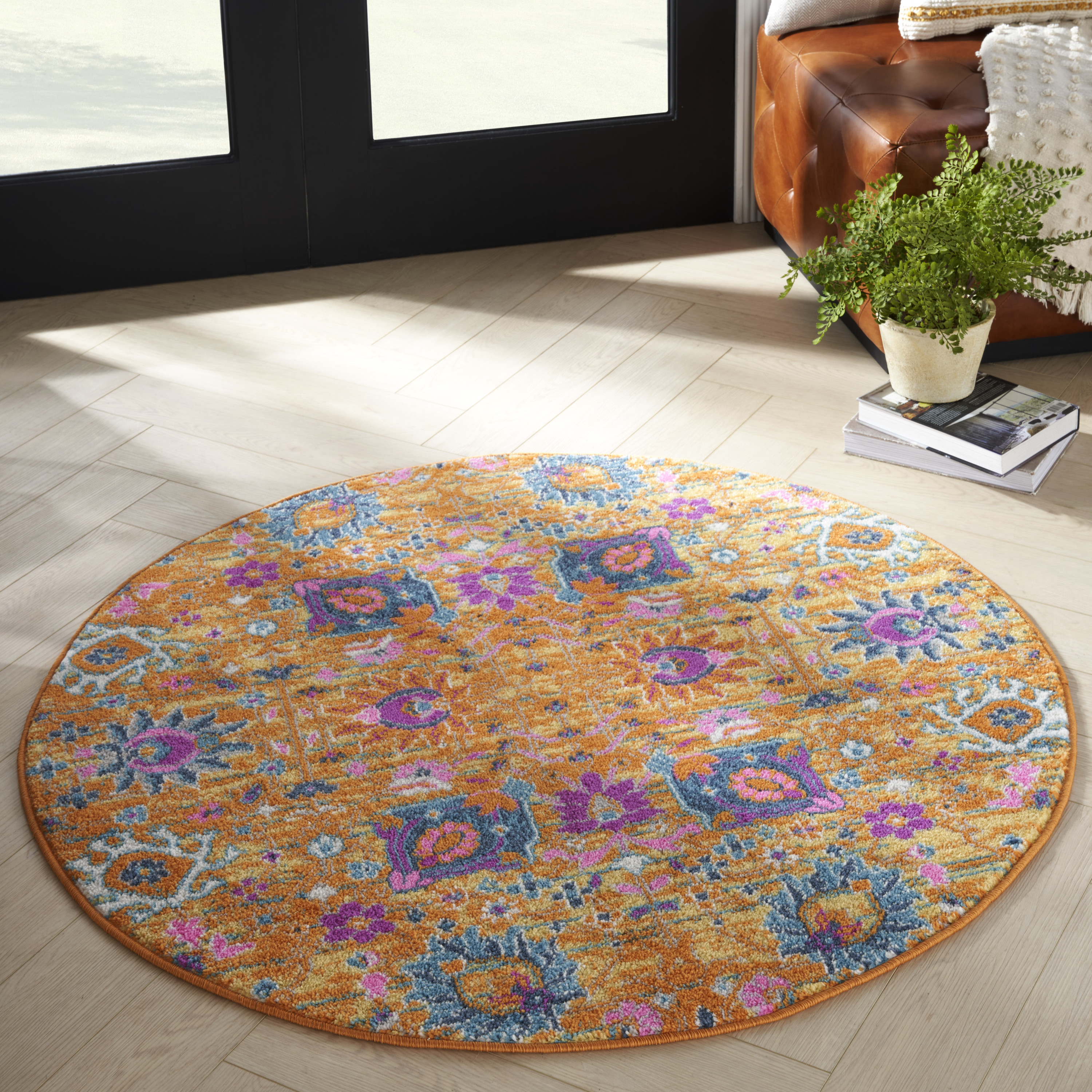 Nourison Passion 4' x Round Sunburst Bohemian Indoor Rug
