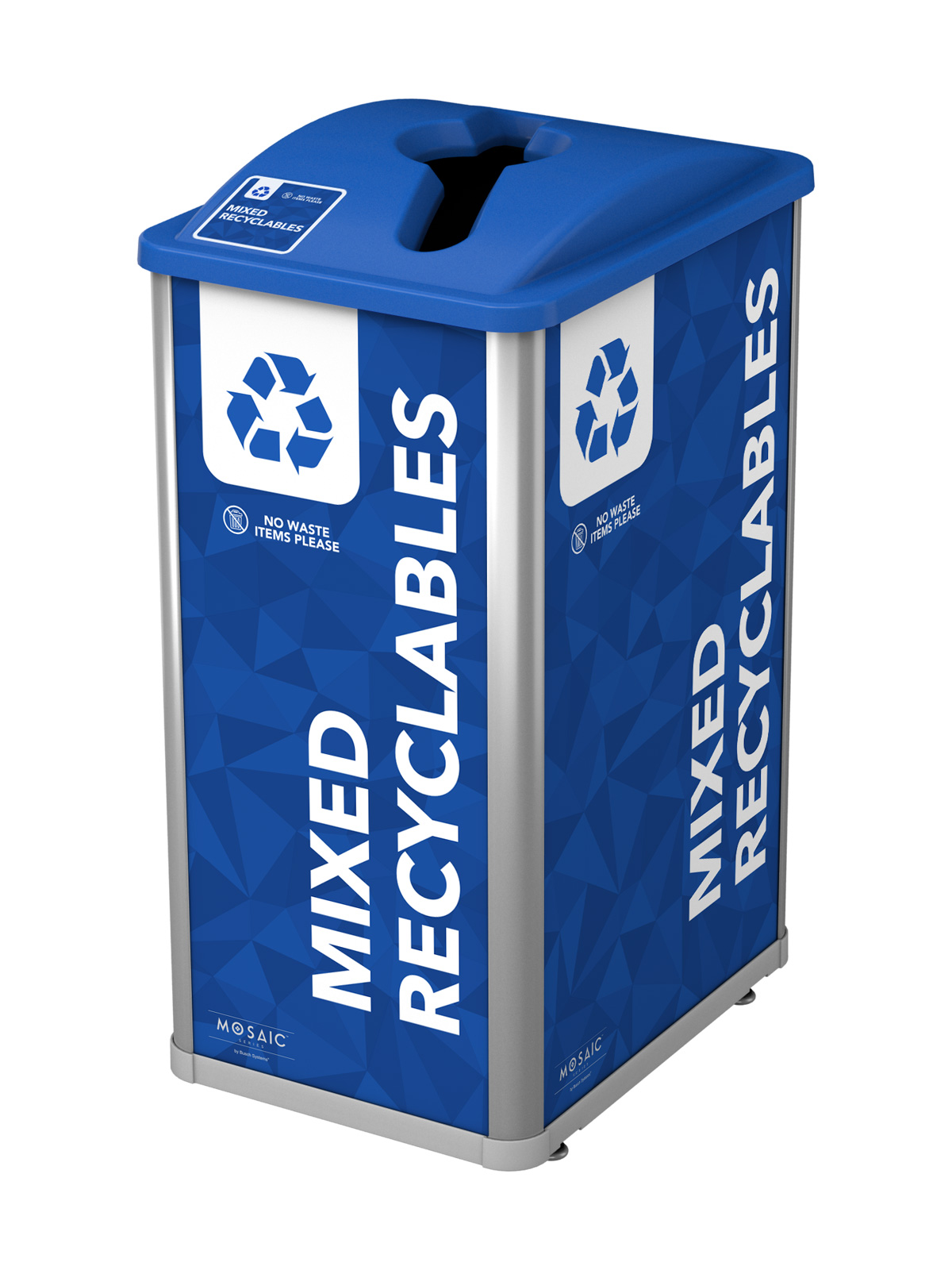 Mosaic Series mixed recyclables container with mixed blue lid
