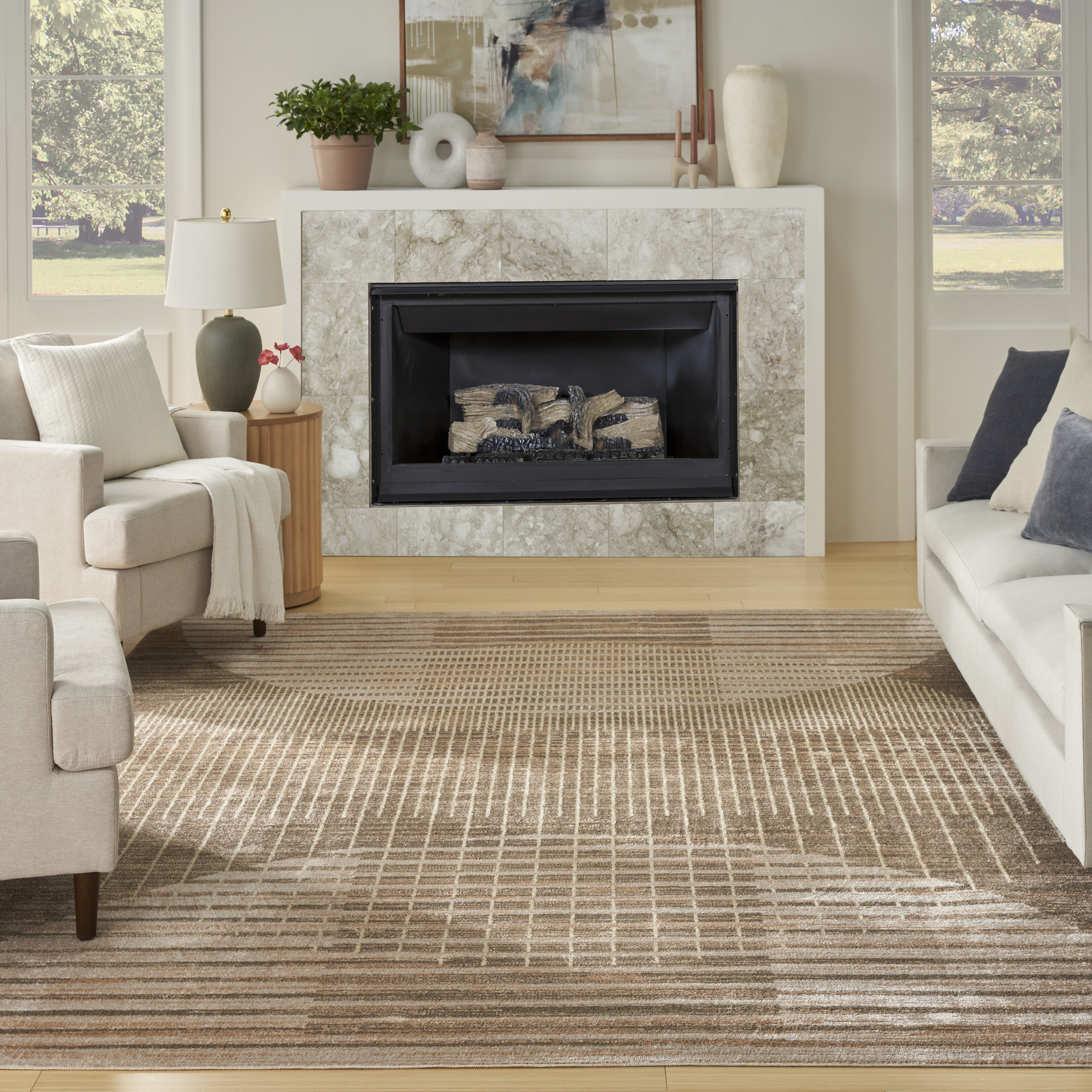 Nourison Astra Machine Washable 6'7" x 9' Latte Mid-Century Modern Indoor Rug