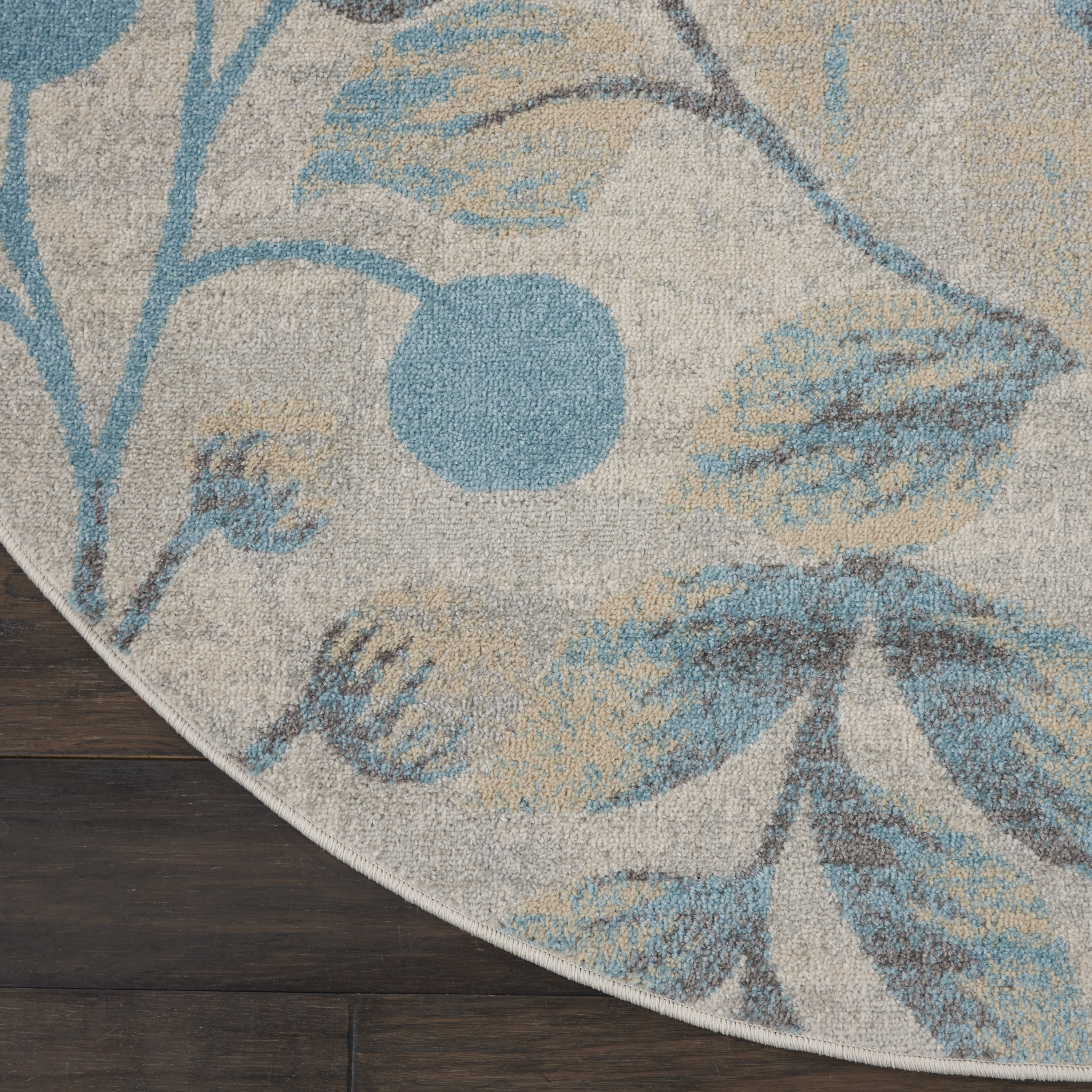 Nourison Tranquil 5'3" x Round Ivory/Turquoise Farmhouse Indoor Rug