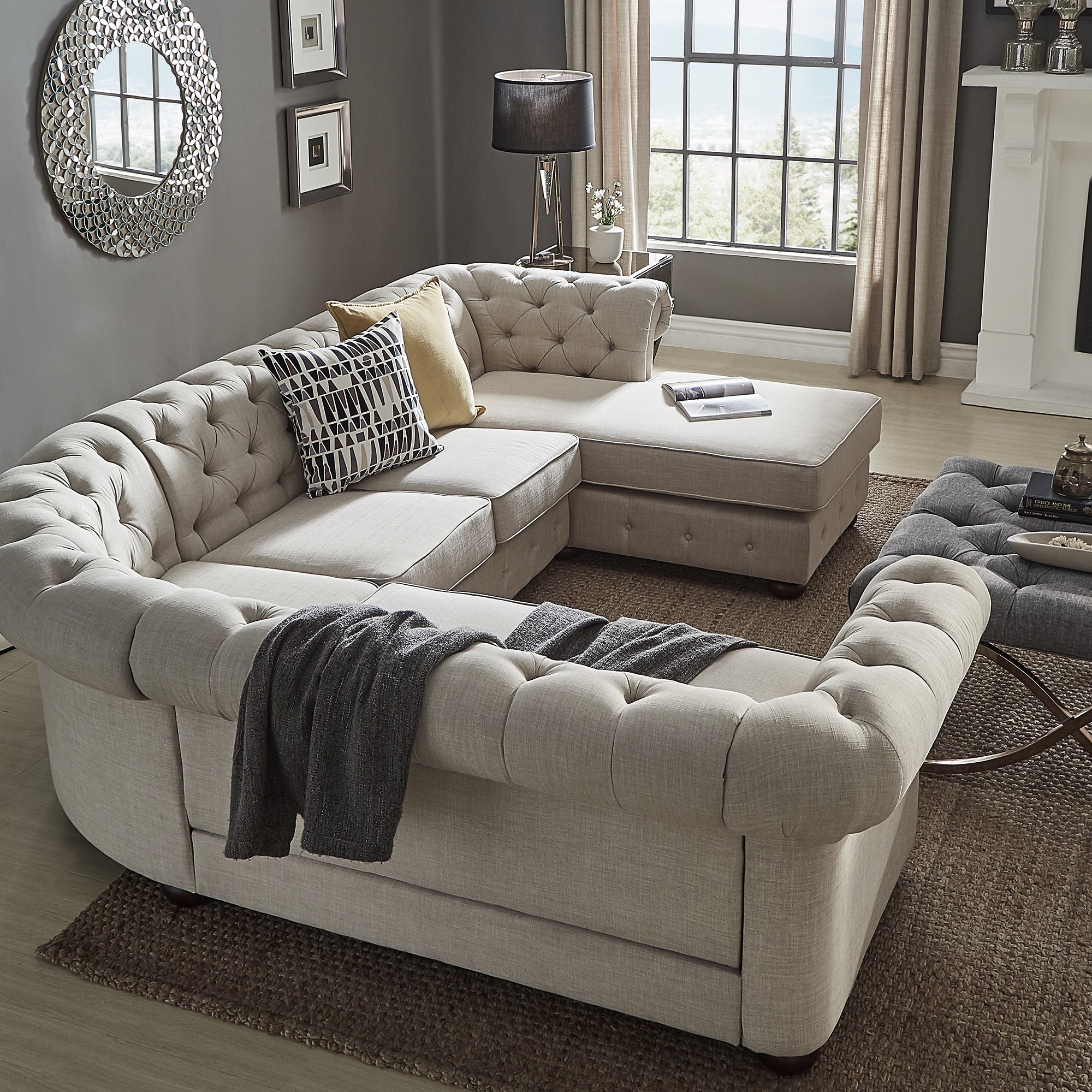 U-Shaped Chesterfield Sectional Sofa with Chaise