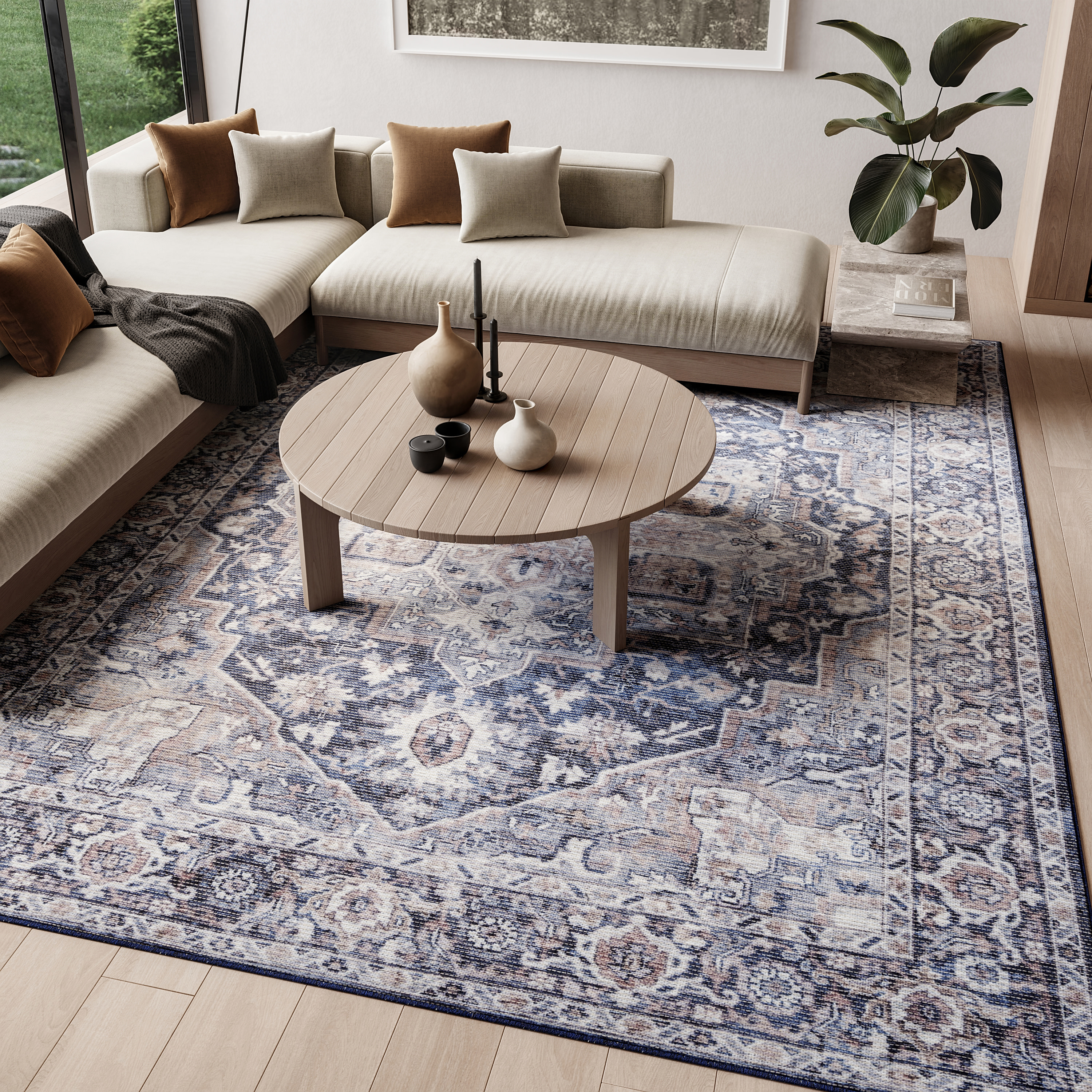 Nourison New Concept Washables 9'2" x 12' Ivory Navy Vintage Indoor Rug