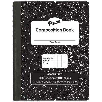 Pacon  Composition Book, Black Marble, 1 cm quadrille ruled 9-3/4