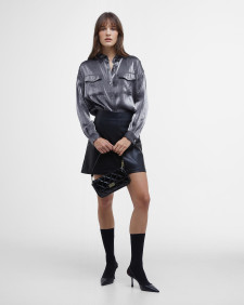 Della Satin Long-Sleeved Shirt Chrome