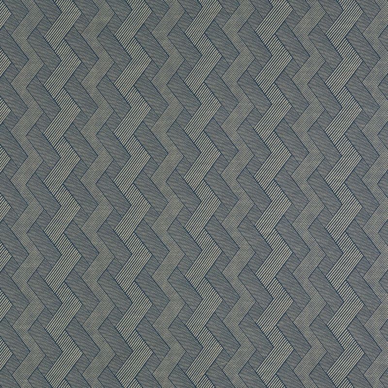 Navy-and-cream woven herringbone fabric, zigzag stripes of closely spaced lines, covering a flat surface and repeating uniformly, appearing as textured wallpaper under neutral light.