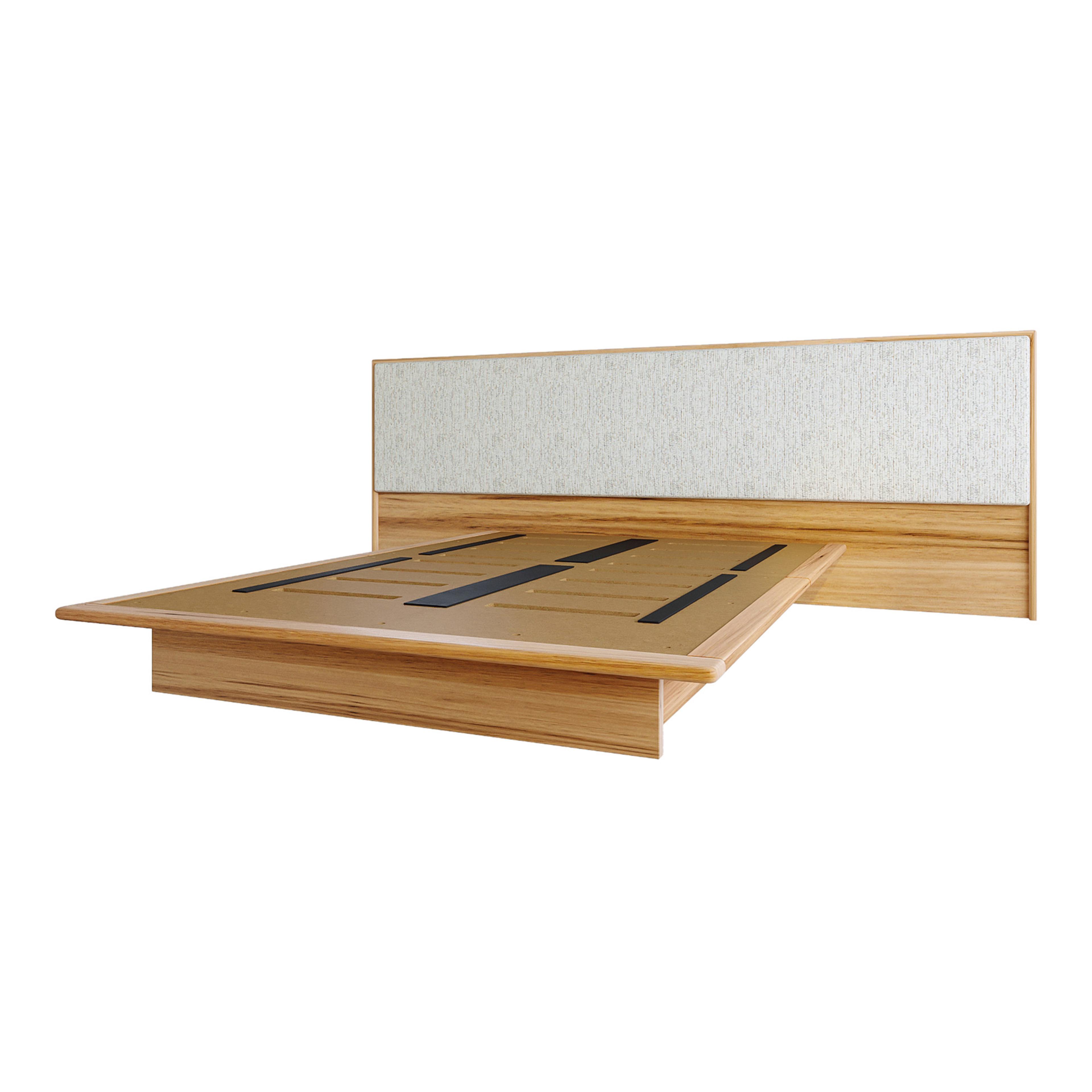 Product image of the  Soho Bed Frame, W/ Extended Headboard & Timber Base, Light Ash-Montague Alabaster from Forty Winks