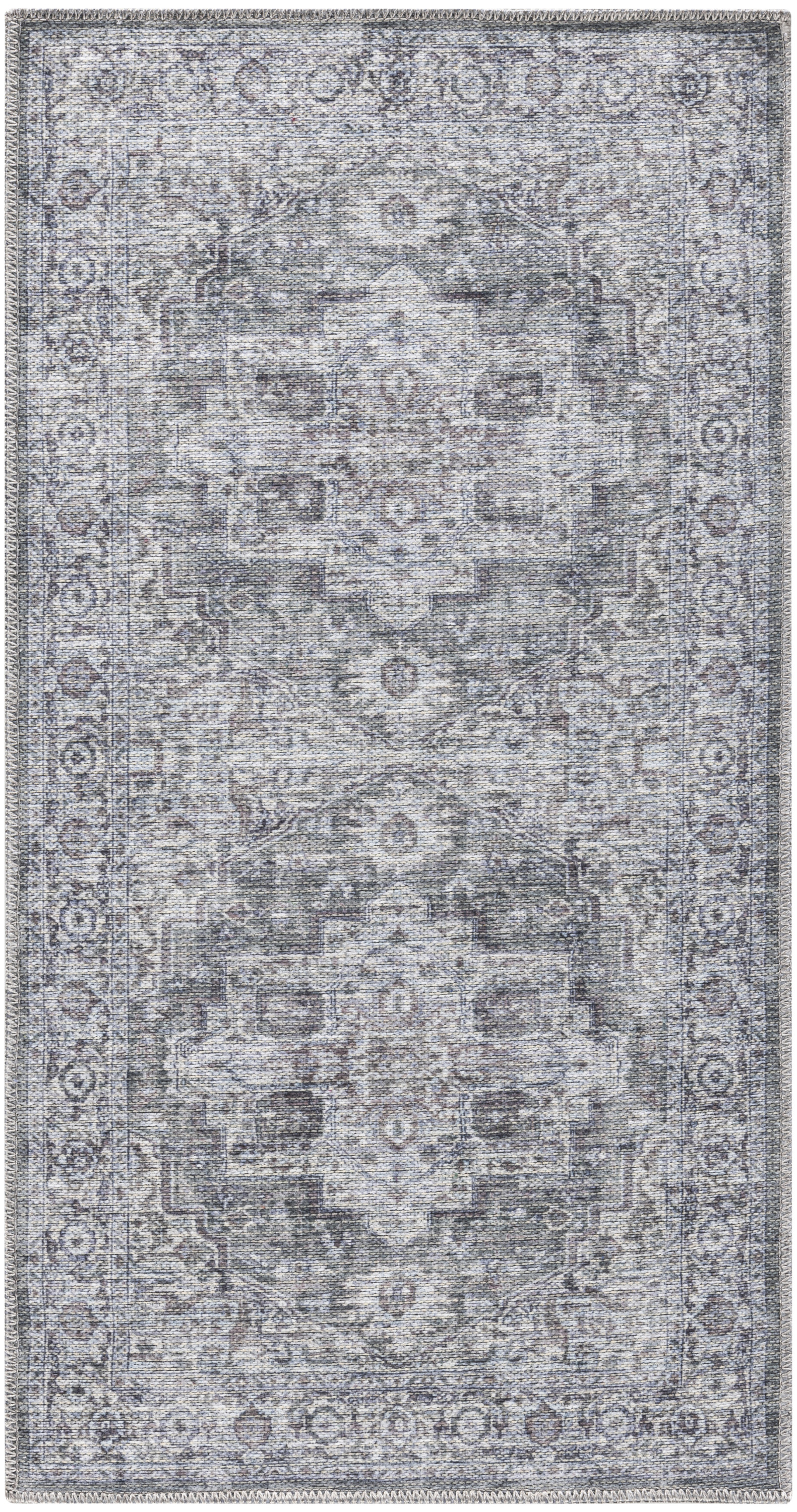 Nourison New Concept Washables 3' x 5' Ivory Grey Vintage Indoor Rug