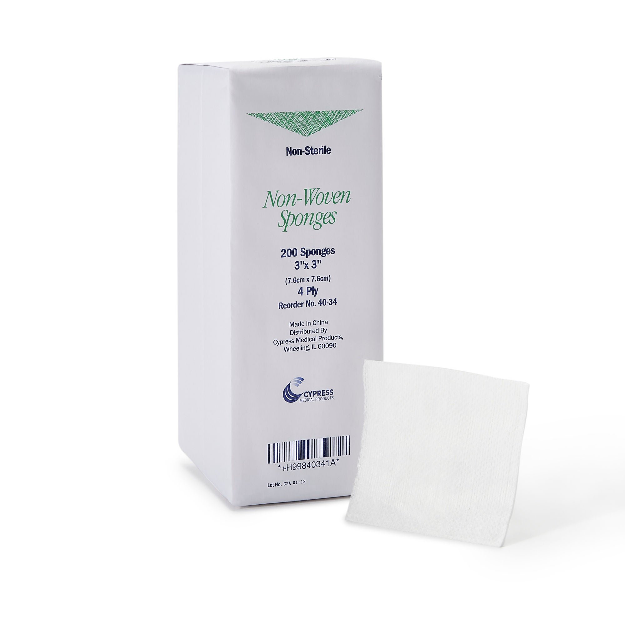 Cypress Nonwoven Sponge, 3 x 3 Inch, 4-Ply