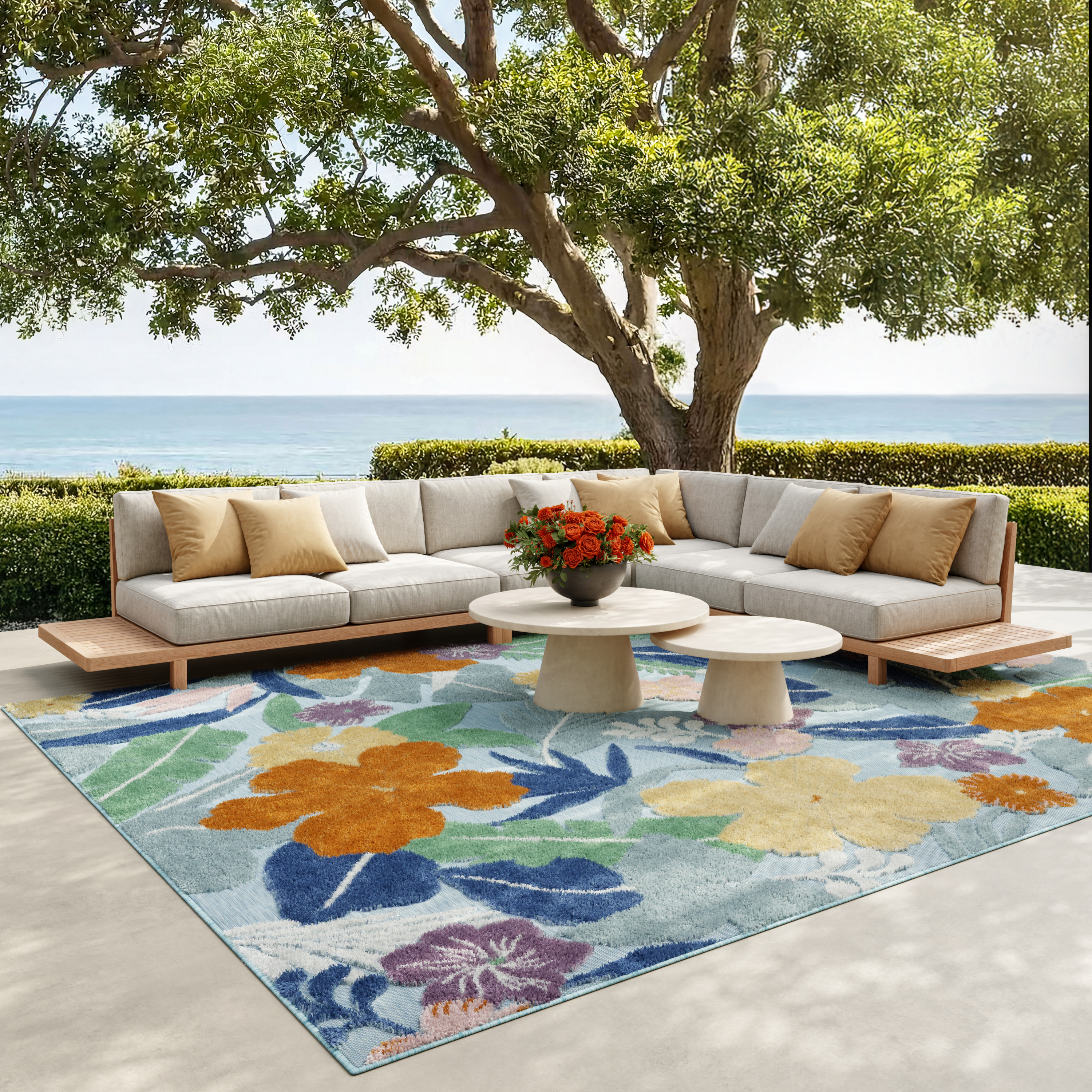 Nourison Suncoast 9' x 12' Blue Multicolor Tropical Rug